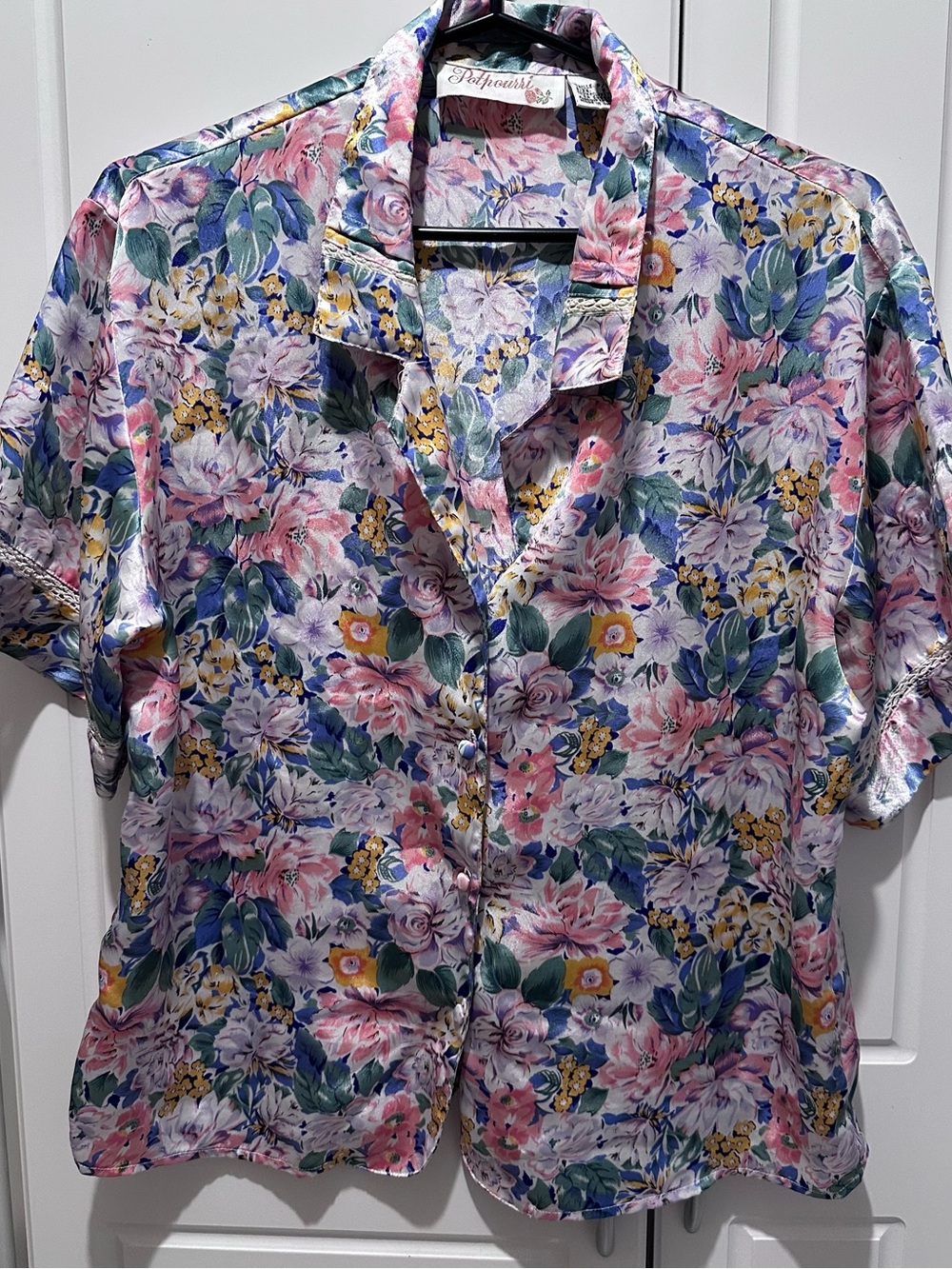 90s vintage floral satin pajama set with shorts